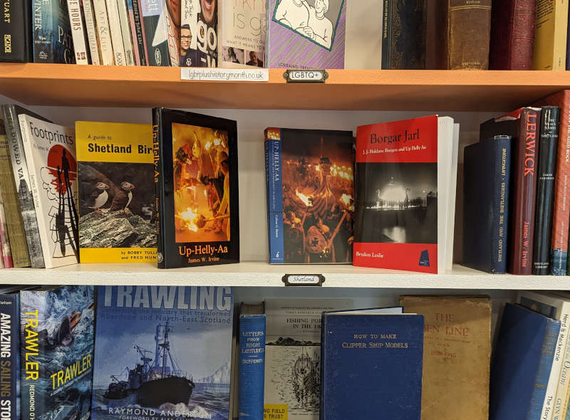 A row of differently coloured books on a shelf